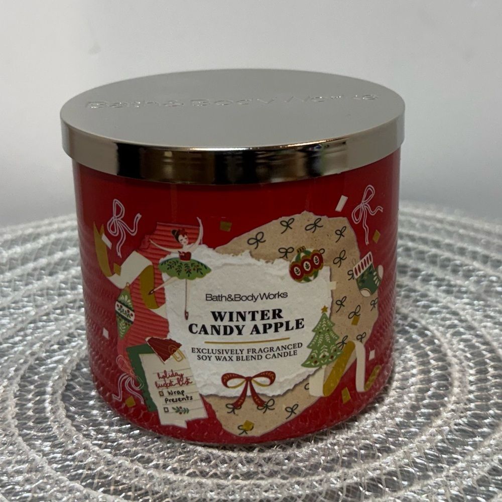 BBW Winter Candy Apple 3 Wick Scented Candle NWT